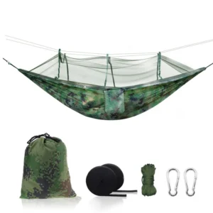 Outdoor Camping Camouflage Green Color Portable Hammock with Mosquito Net Dual Purpose Hanging Bed for Hiking Traveling