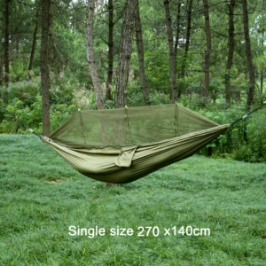 Single and Double Size Nylon Fabric Portable Travel Outdoor Camping Hanging Sleeping Hammock with Mosquito Net