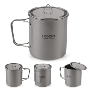 Lixada Cookware Set Ultralight Titanium Cup with Folding Dinner Spork Tableware for Camping