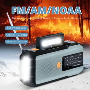 2000mAh NOAA Weather Radio Emergency FM AM WB Hand Crank Radio Solar USB Charging Rechargeable Power Bank LED Flashlight Torch