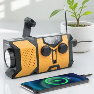Portable Hand Crank Solar Radio LED Flashlight AMFM Weather Radio 2000mAh Power Bank Charger