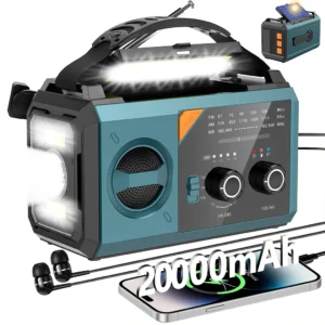 20000mAh Emergency Hand Crank Radio with Flashlight Fast Charging Power Bank SOS Alarm BT Speaker AM/FM Solar Weather Radio
