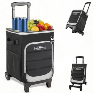 Beach camping outdoor 2-in-1 rolling cooler with wheels, collapsible soft-sided insulated 100 leakproof wheeled cooler bag, har