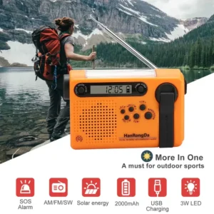 Portable AM/FM/SW Weather Radios Solar Hand Crank Radio 3 In 1 2000mAh Power Bank Phone Charger Flashlight Emergency Radio