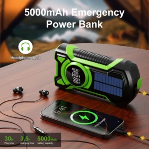 Emergency Radio Hand Crank Solar 5000mAh, IP65 Waterproof Dustproof Bluetooth 5.3 Portable AM/FM/NOAA Weather Alert Radio